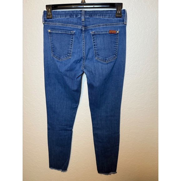 7 For All Mankind Blair Ankle Skinny Jeans Dark Wash Denim Frayed Hem - Picture 5 of 5